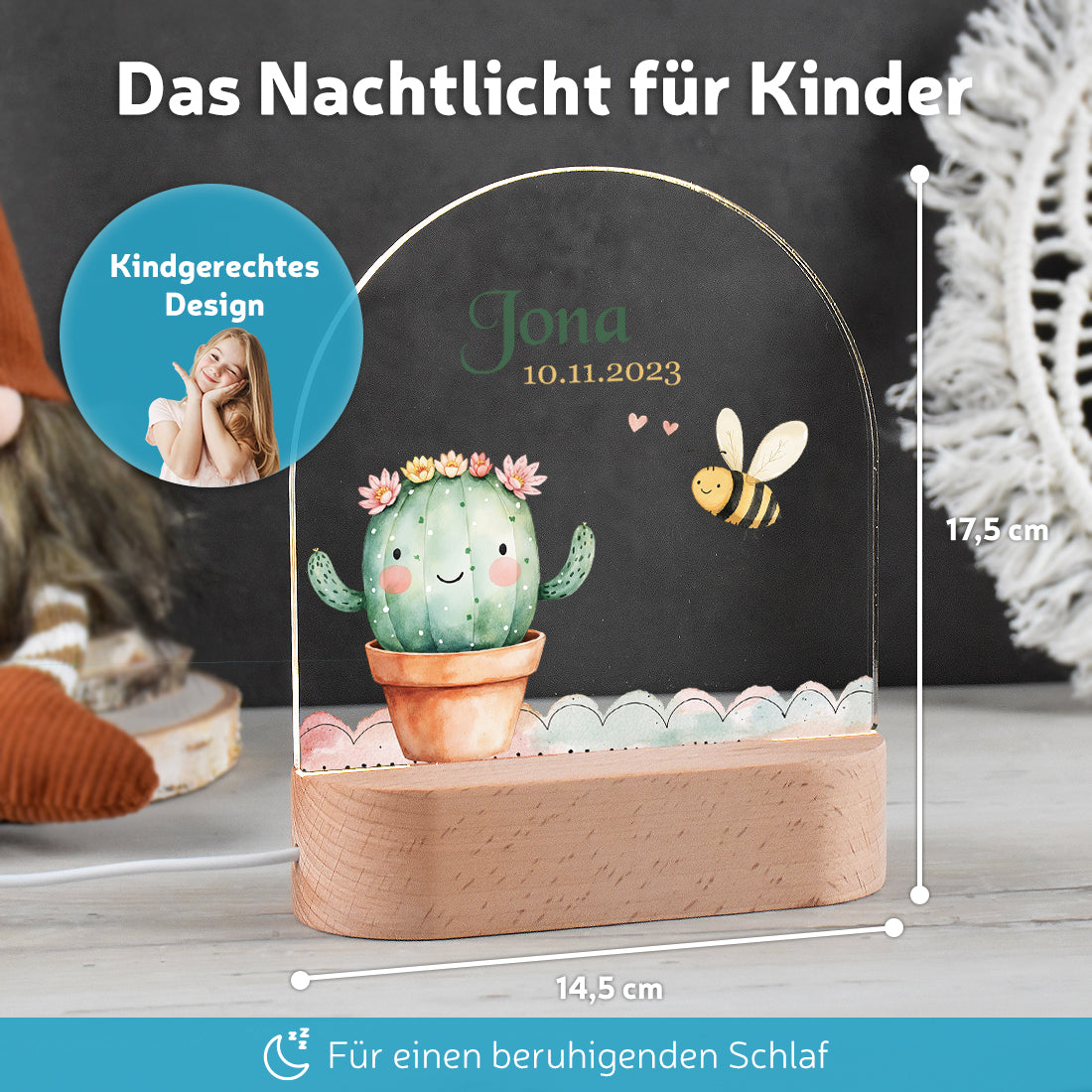 LED-Lampe im Kinderzimmer dekoriert mit Motiv Kaktus