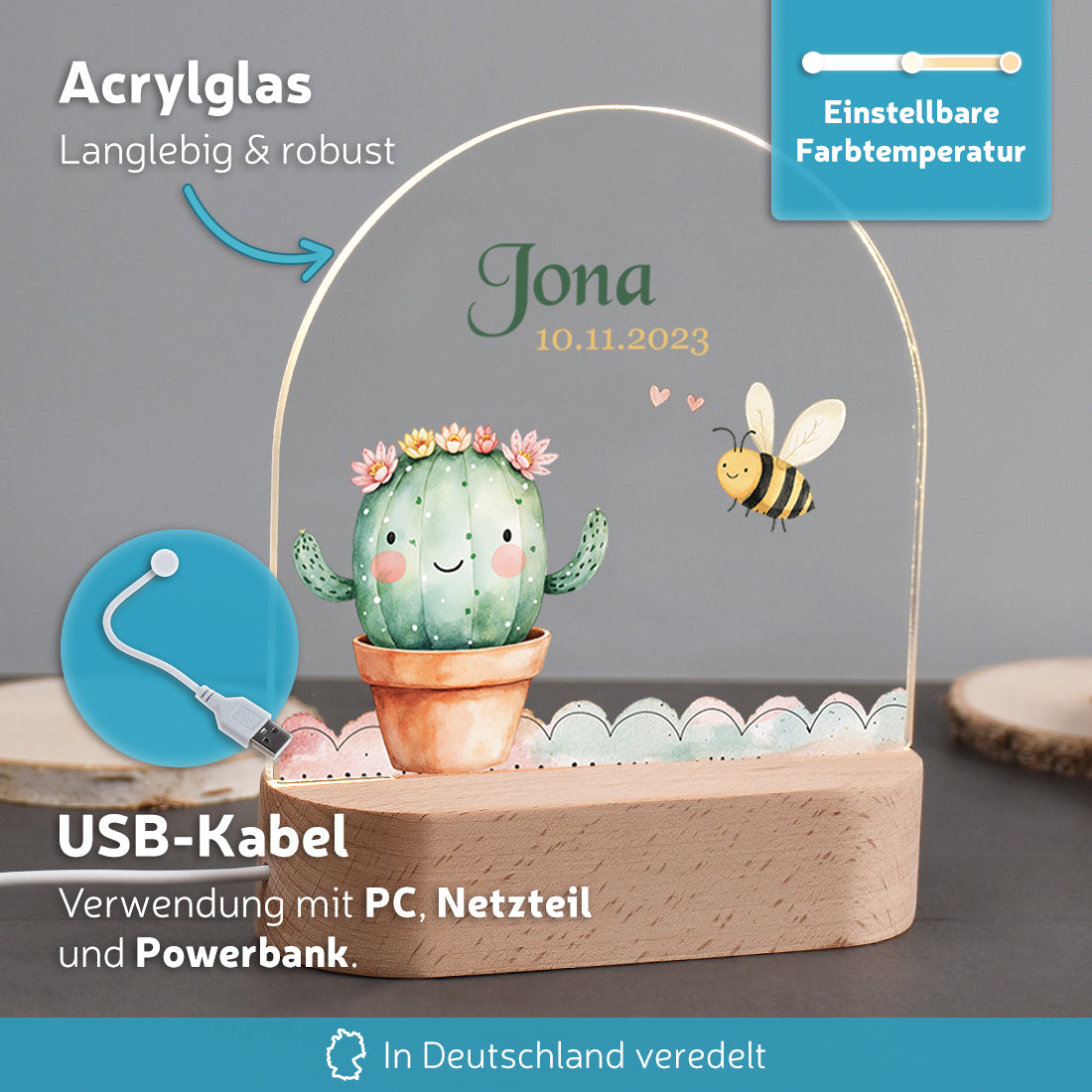 Personalisiertes LED-Nachtlicht Vorteile mit Motiv Kaktus