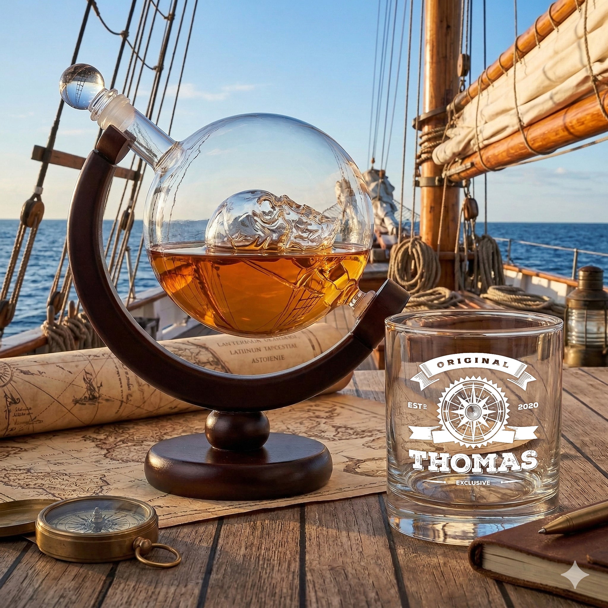 Whisky Totenkopf Dekanter 850 ml & Whiskyglas 320 ml mit Gravur - Original Exklusive