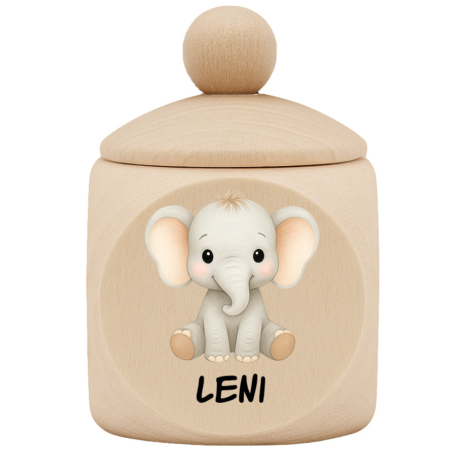 Personalisierte Milchzahndose aus Ahornholz mit Tiermotiv & Name - Zahndose aus Holz für Kinder mit Schraubverschluss