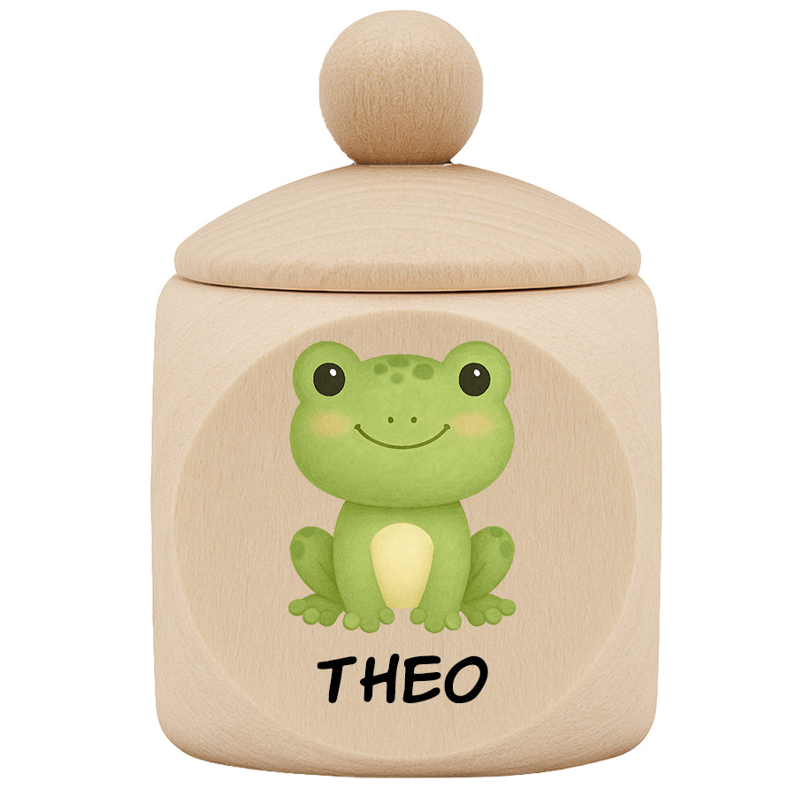 Personalisierte Milchzahndose aus Ahornholz mit Tiermotiv & Name - Zahndose aus Holz für Kinder mit Schraubverschluss