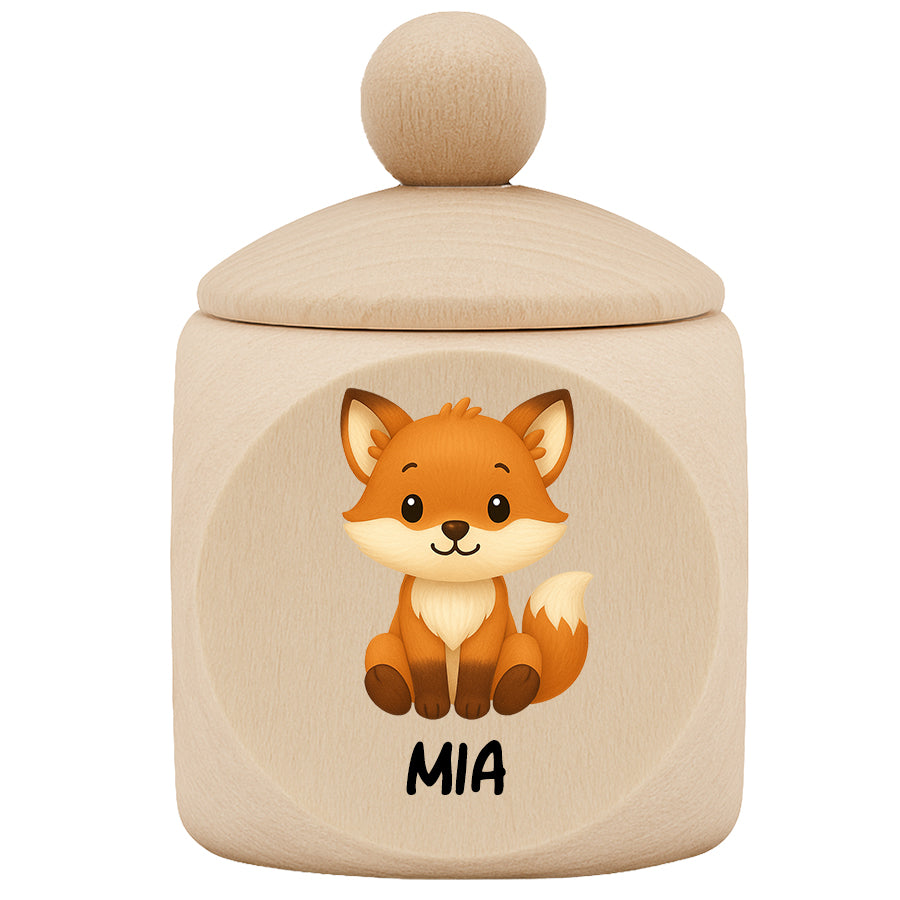 Personalisierte Milchzahndose aus Ahornholz mit Tiermotiv & Name - Zahndose aus Holz für Kinder mit Schraubverschluss