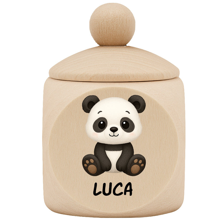 Personalisierte Milchzahndose aus Ahornholz mit Tiermotiv & Name - Zahndose aus Holz für Kinder mit Schraubverschluss