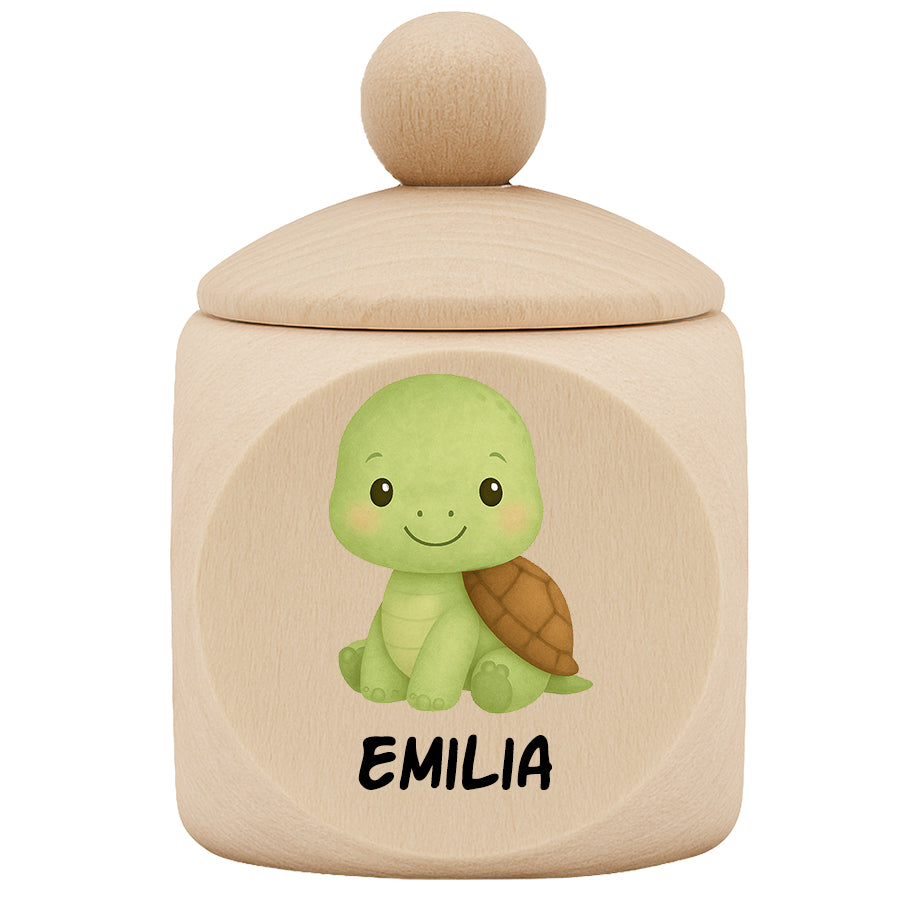 Personalisierte Milchzahndose aus Ahornholz mit Tiermotiv & Name - Zahndose aus Holz für Kinder mit Schraubverschluss