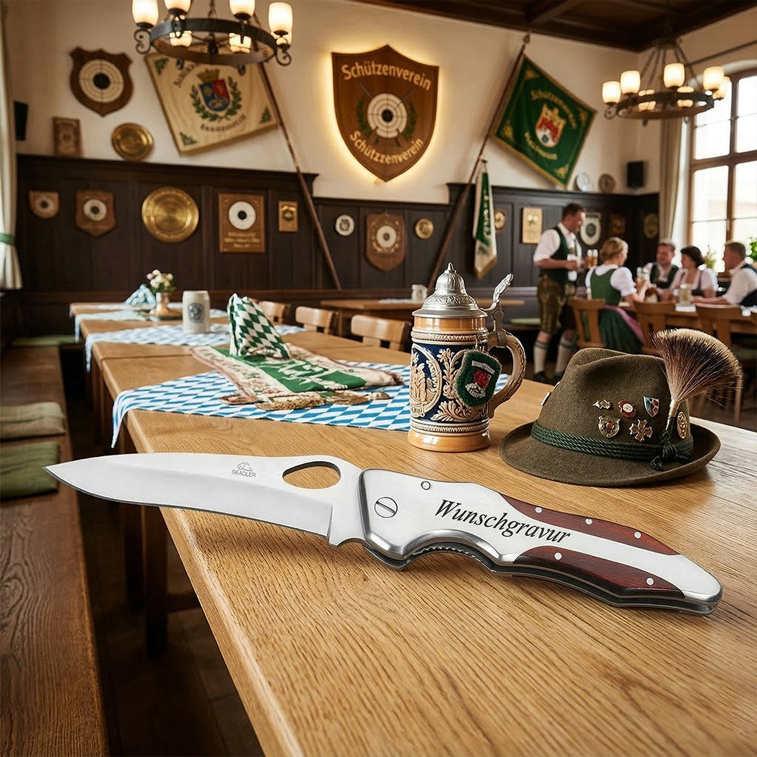 Taschenmesser mit Gravur - Klappmesser aus Edelstahl und Holz mit Geschenketui