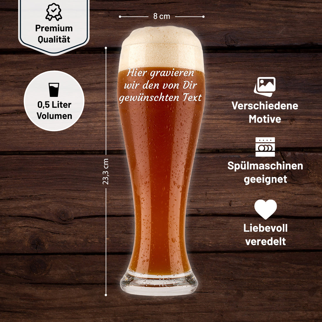 Personalisiertes Weizenbierglas 0,5L mit Gravur