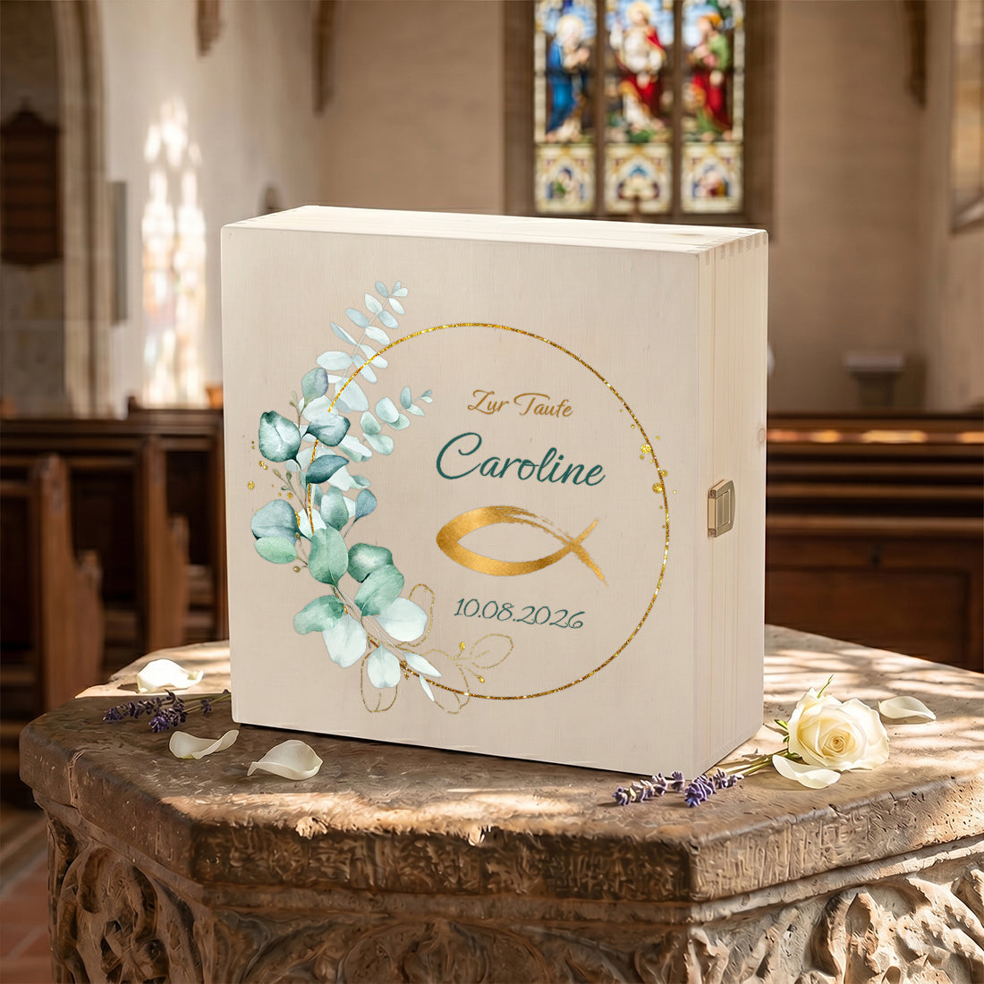 Personalisierte Erinnerungsbox zum kirlichen Anlass mit UV-Druck & Name