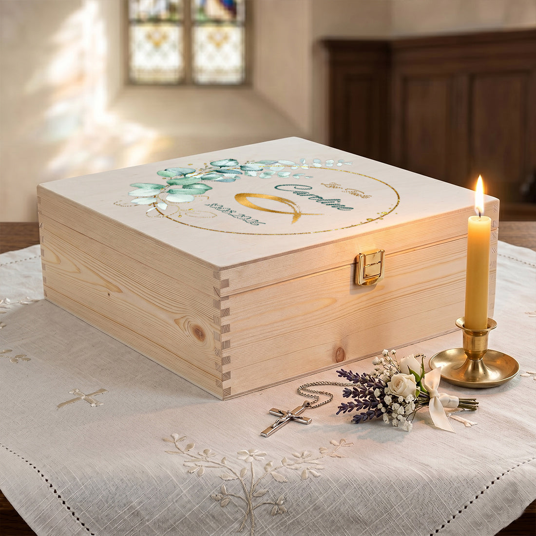 Personalisierte Erinnerungsbox zum kirlichen Anlass mit UV-Druck & Name