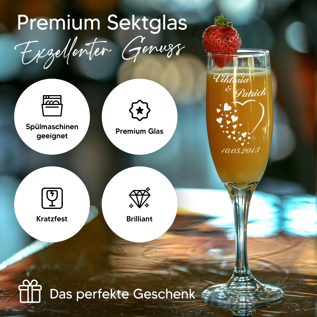 Sektgläser 2er-Set 210 ml mit Herz Gravur