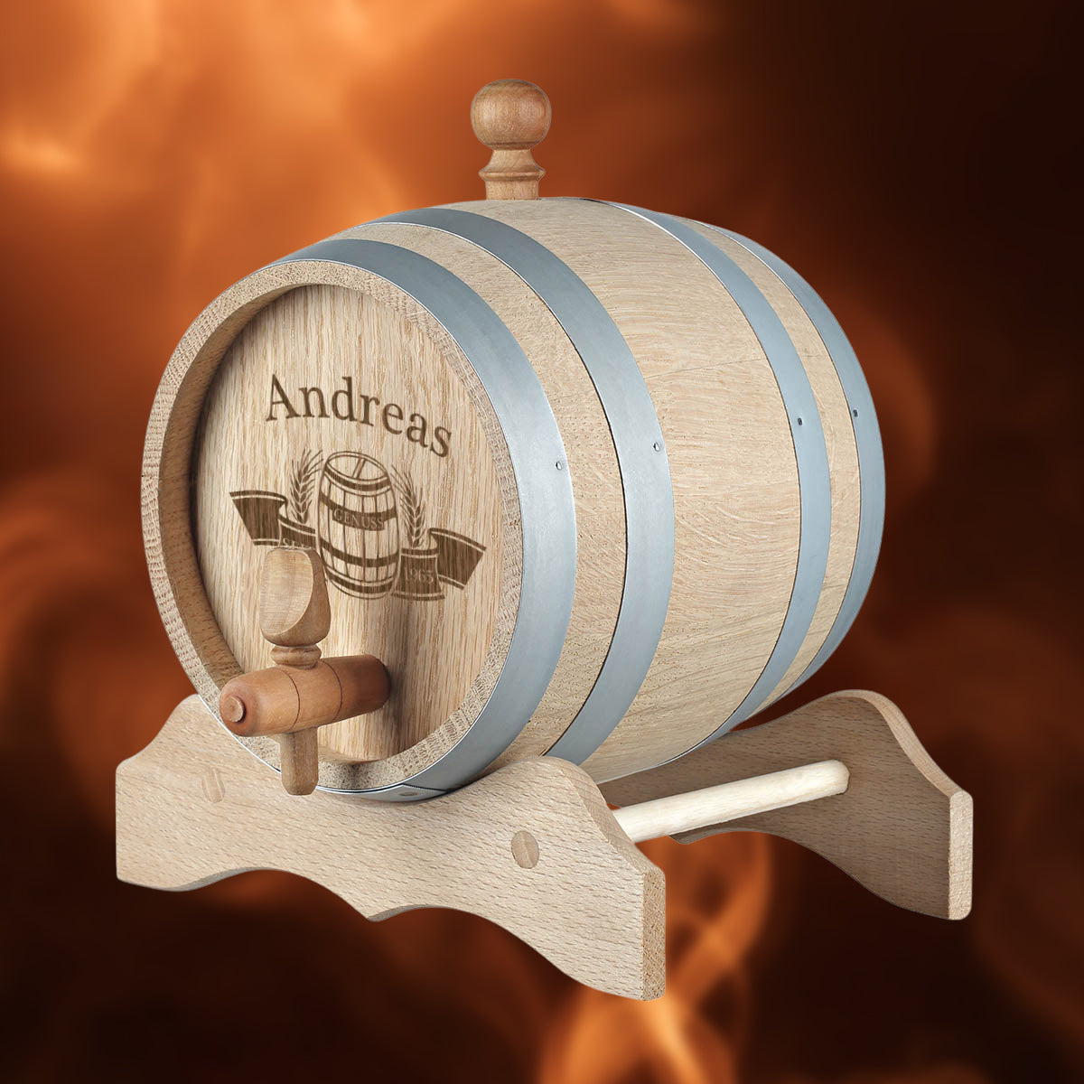 Holzfass aus Eiche mit personalisierter Gravur
