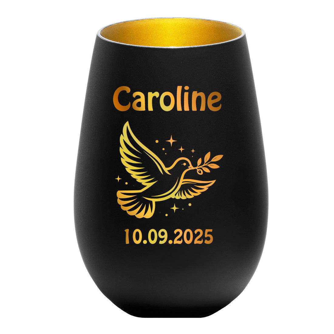 Personalisiertes Teelicht Schwarz-Gold mit Gravur - Name & Datum selbst gestalten