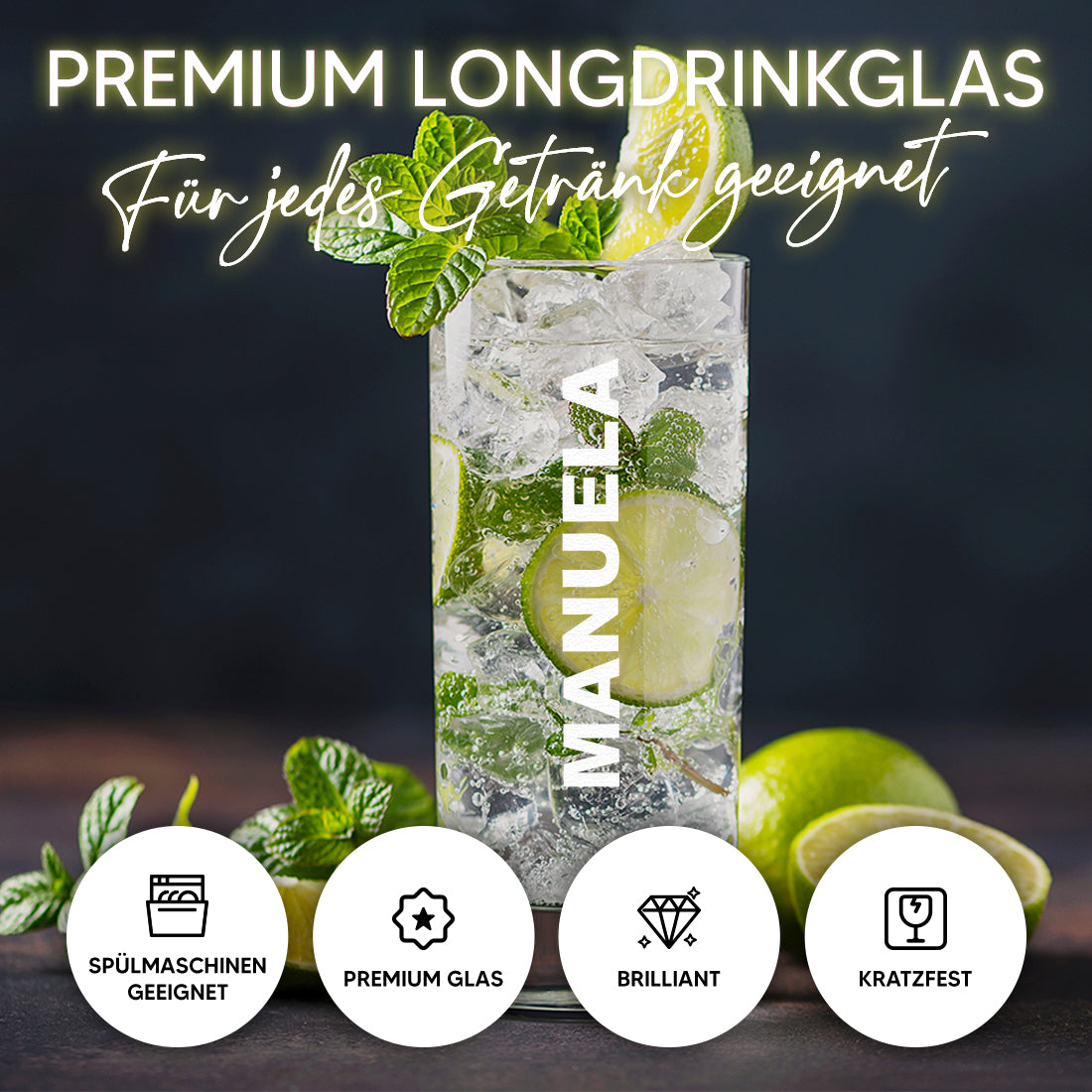 Longdrink Cocktailglas 485 ml mit Wunschgravur