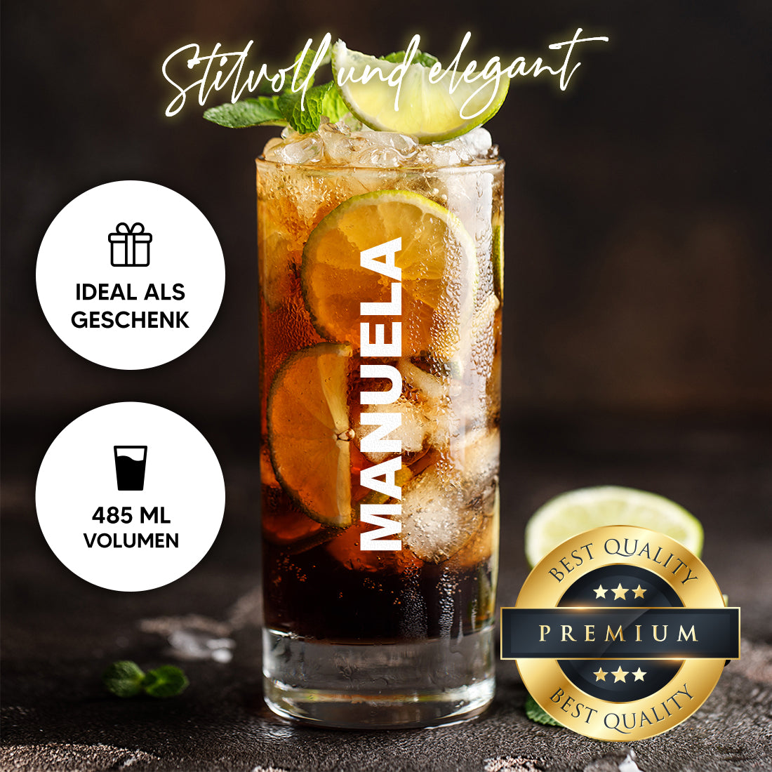 Longdrink Cocktailglas 485 ml mit Wunschgravur