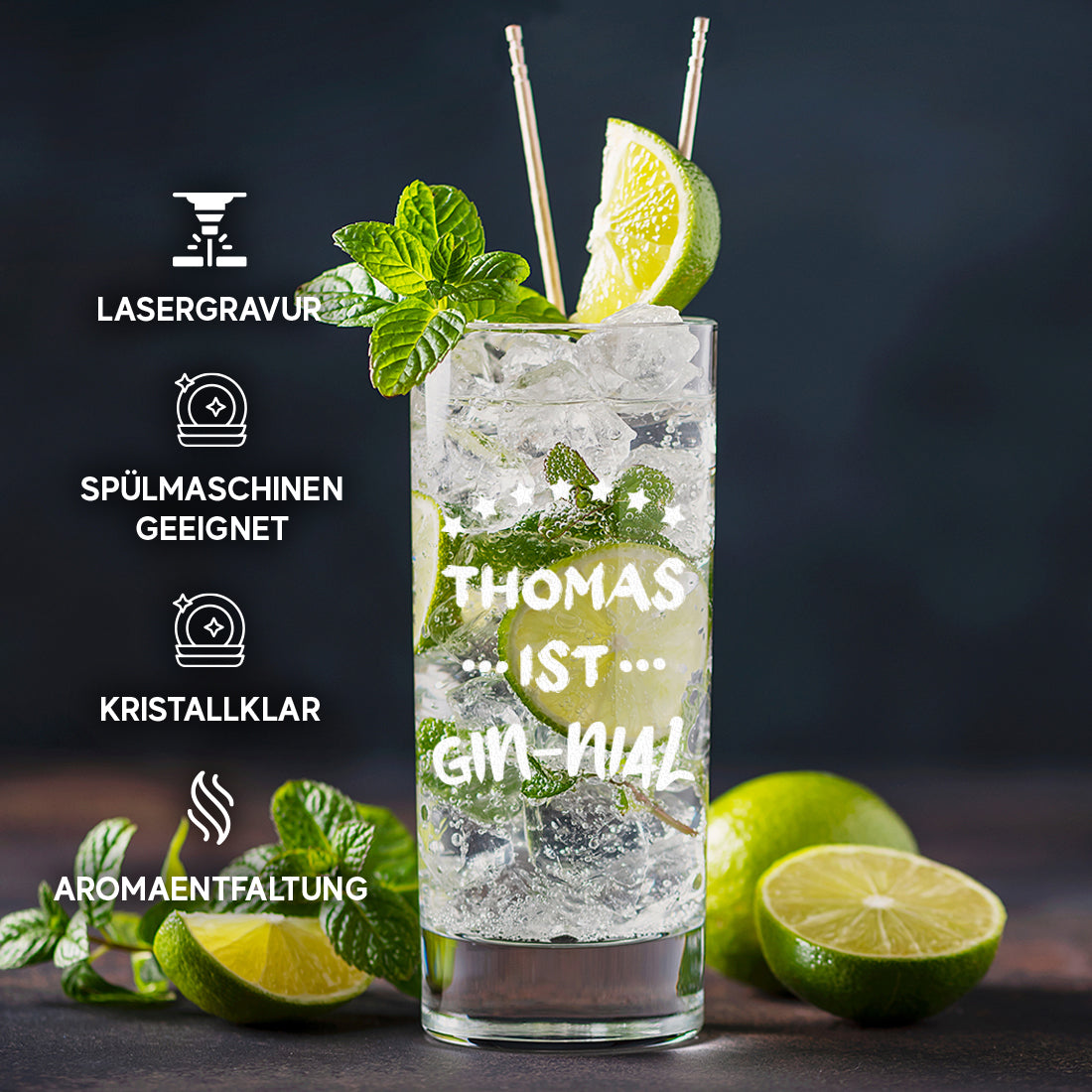 Gin Tonic Longdrinkglas 485 ml mit Gravur