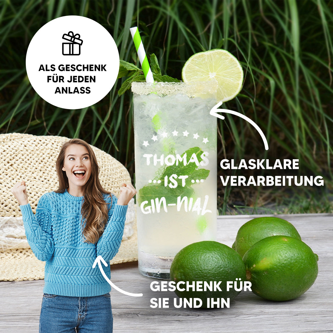 Gin Tonic Longdrinkglas 485 ml mit Gravur
