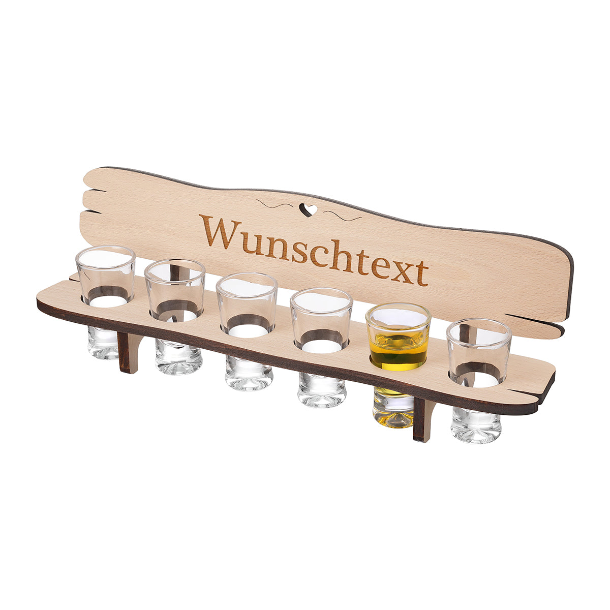 Schnapsbank aus Holz mit 6 Schnapsgläser