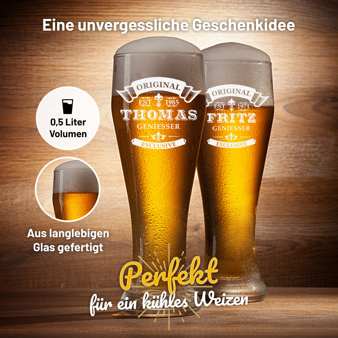 Weizenbierglas 0,5 Liter Original Exklusive mit Gravur