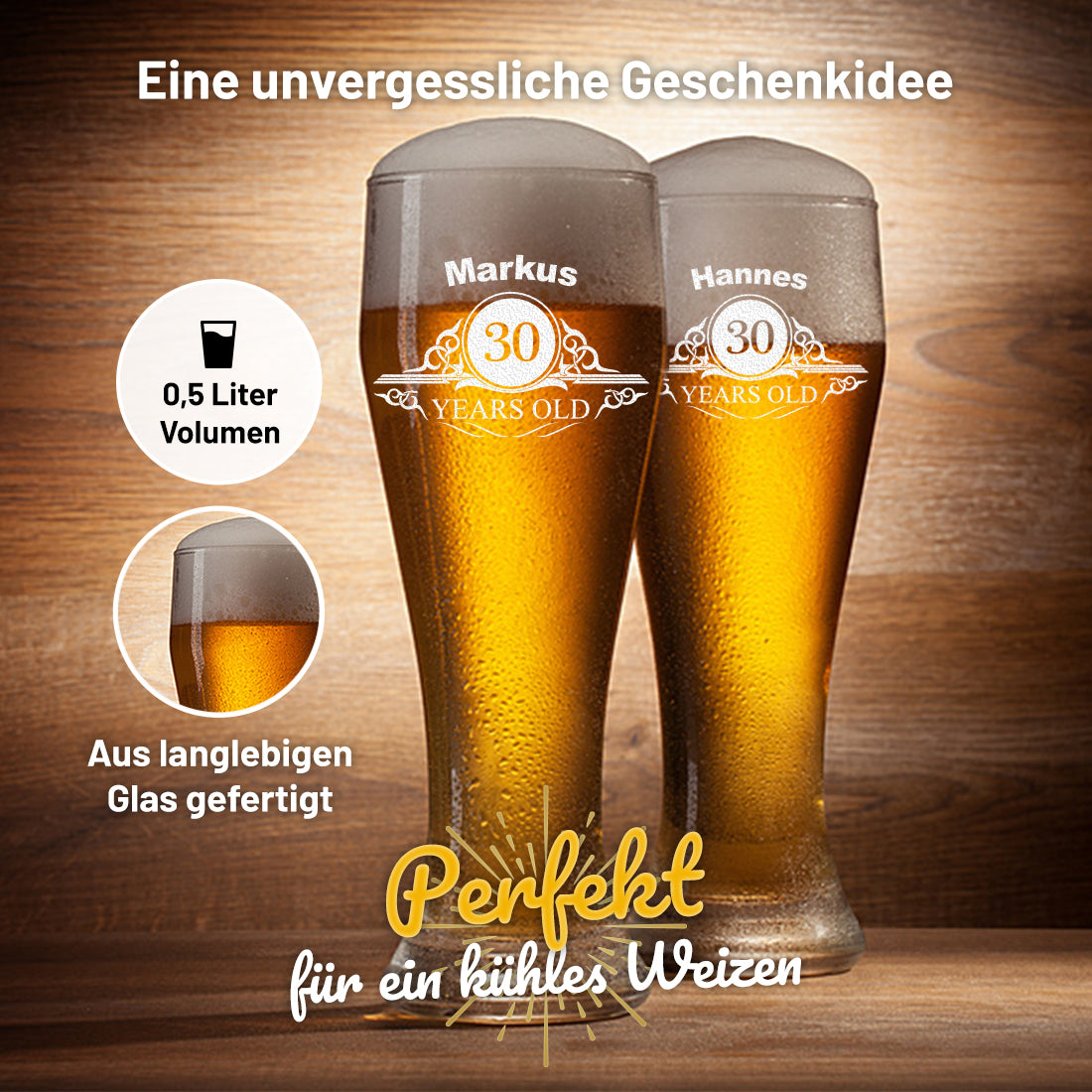 Weizenbierglas 0,5 Liter mit Namen graviert - personalisiertes Geschenk