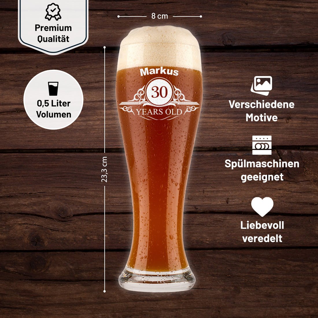 Weizenbierglas 0,5 Liter mit Namen graviert - personalisiertes Geschenk