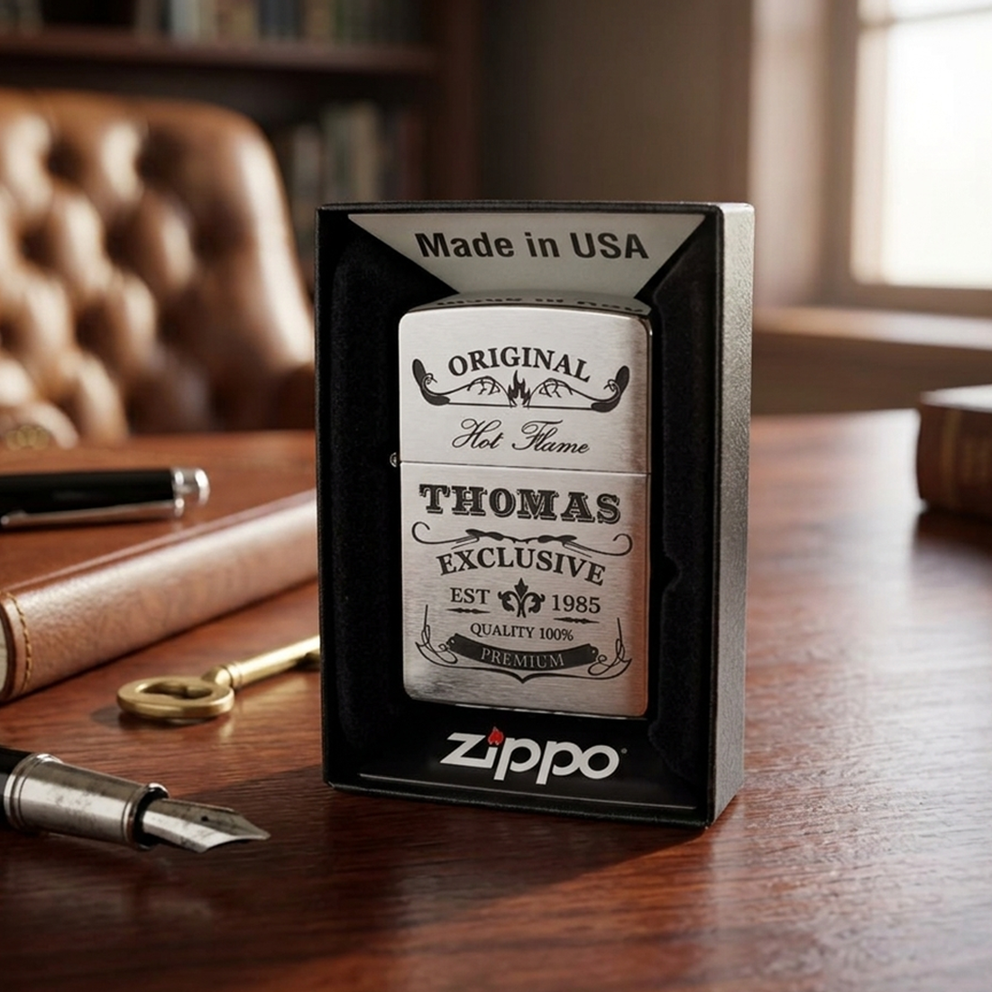 Original Zippo® Brushed Chrome mit individueller Gravur