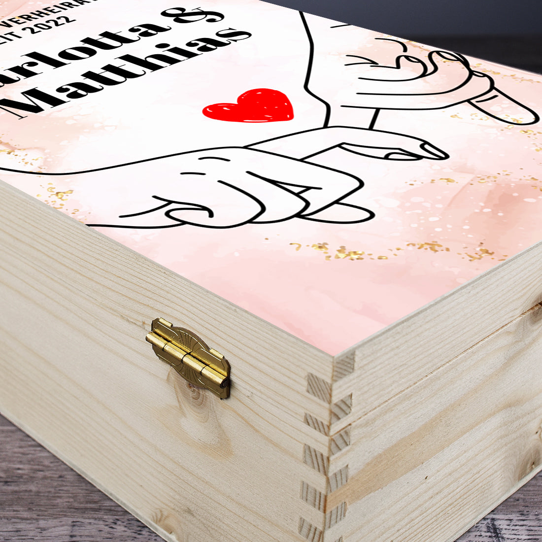 Hochzeitsgeschenk 3er-Set Sektgläser + Holzkiste mit UV-Druck