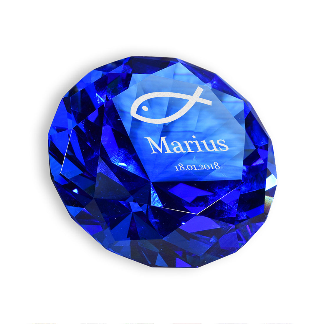 Deko Diamant "Fisch" mit Gravur als Taufgeschenk - 7 Farben