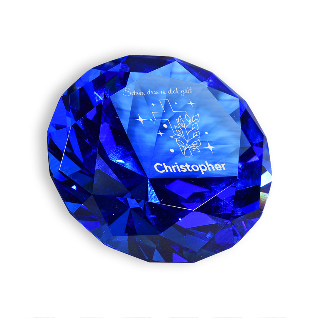 Glasdiamant "Kreuz & Blätter" mit Gravur – Geschenk zur Kommunion & Konfirmation