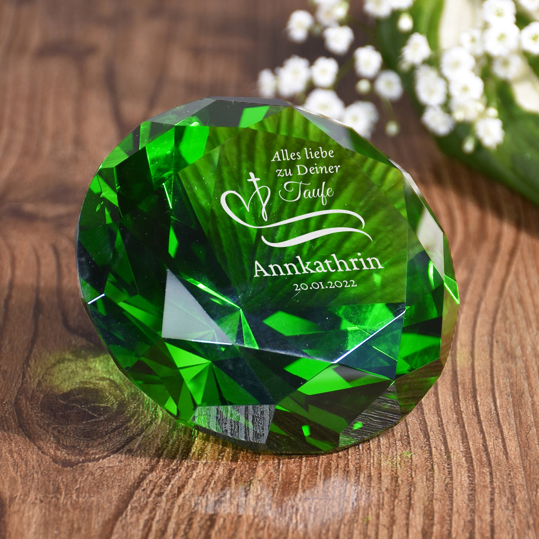 Deko Diamant grün Motiv Herz & Kreuz