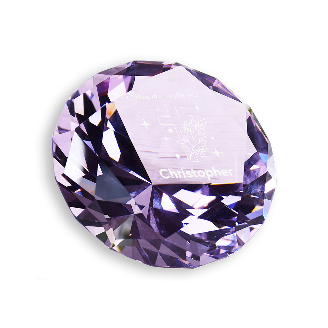 Glasdiamant "Kreuz & Blätter" mit Gravur – Geschenk zur Kommunion & Konfirmation