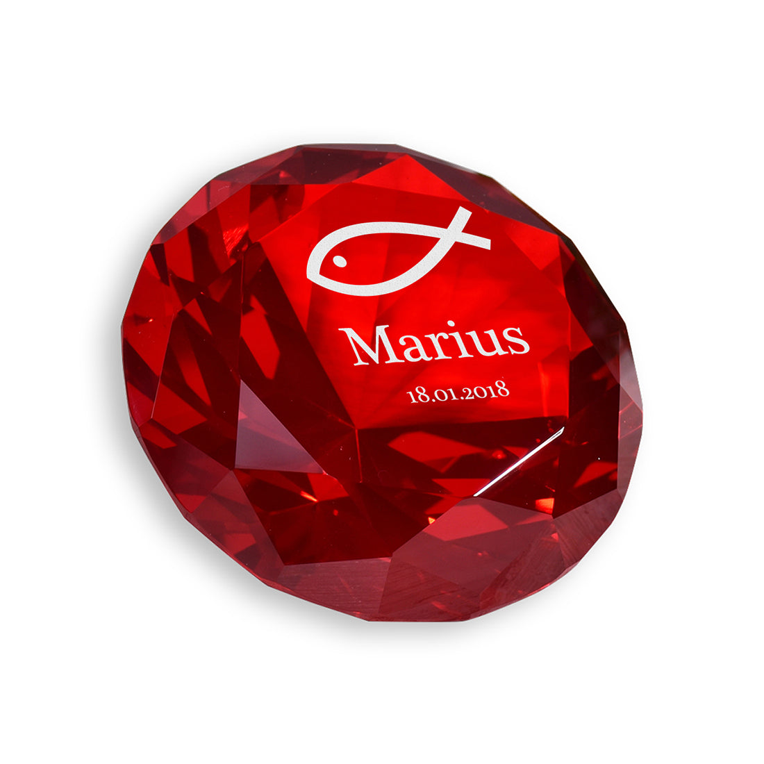 Deko Diamant "Fisch" mit Gravur als Taufgeschenk - 7 Farben