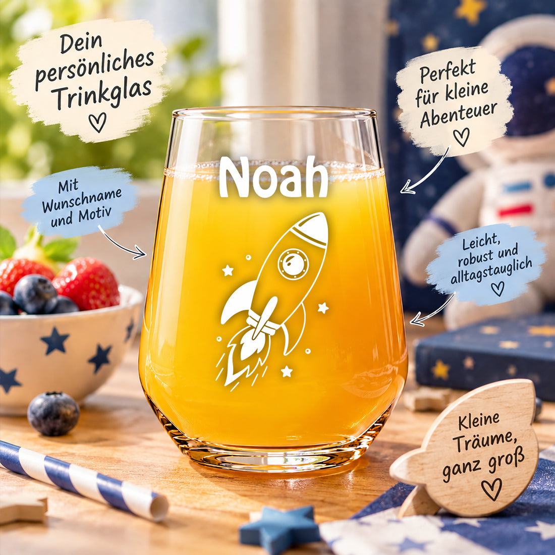 Personalisiertes Kinderglas mit Namen & Wunschmotiv 425 ml