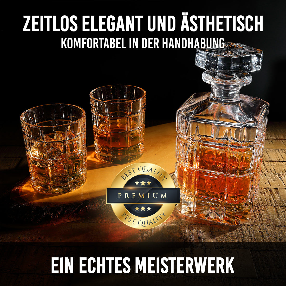 Whisky-Set 5-teilig Karaffe 800 ml & 4 Whiskygläser 320 ml - Ideal für Whiskyliebhaber