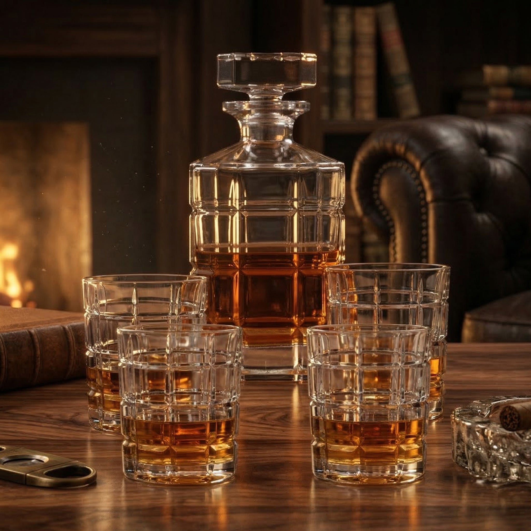 Whisky-Set 5-teilig Karaffe 800 ml & 4 Whiskygläser 320 ml - Ideal für Whiskyliebhaber