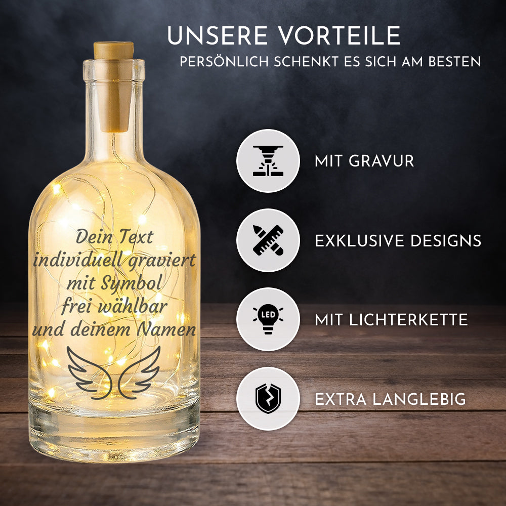 Personalisiertes LED-Flaschenlicht mit Gravur - Wunschtext & Wunschmotiv