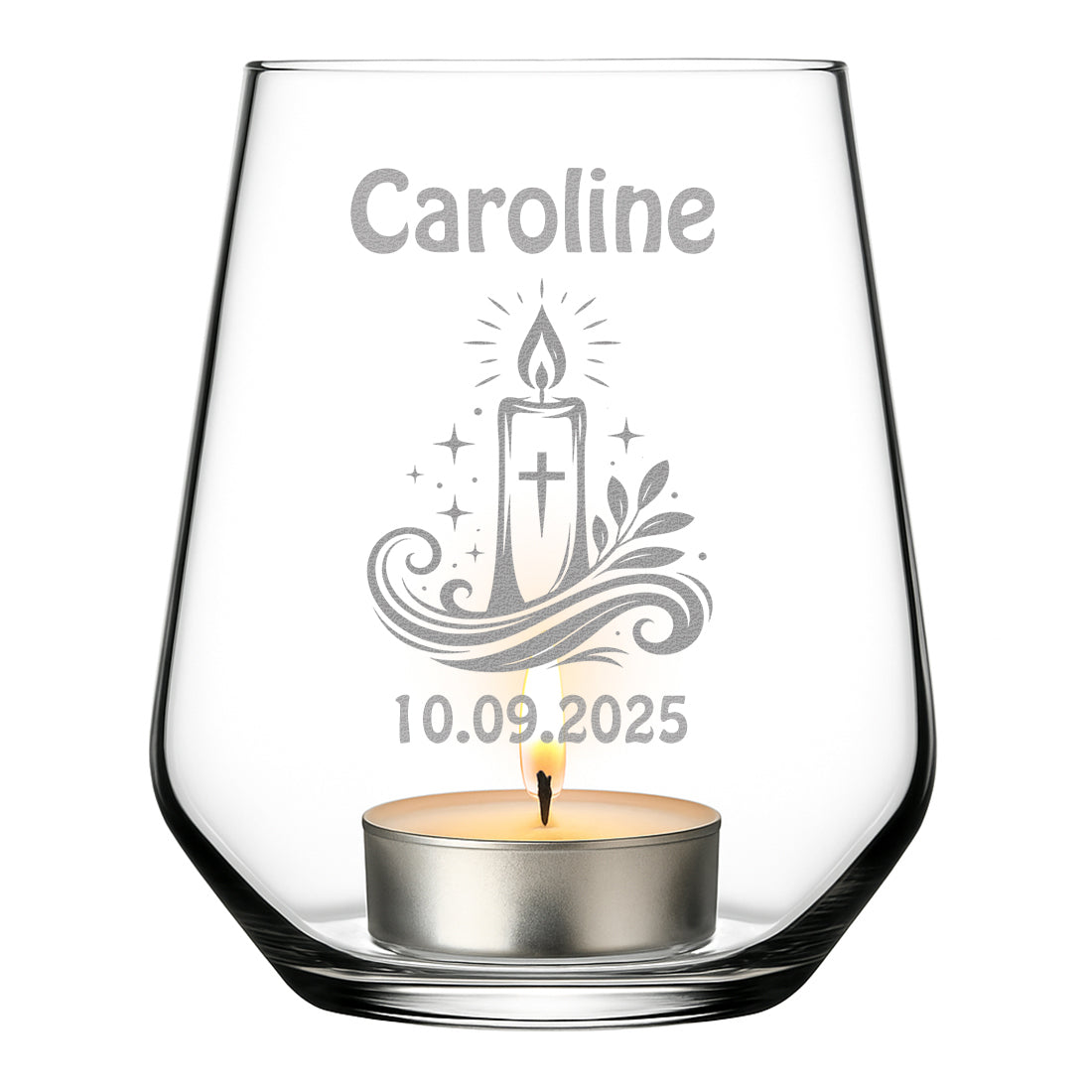 Personalisiertes Teelicht mit Kerze-Gravur zur Konfirmation und Kommunion