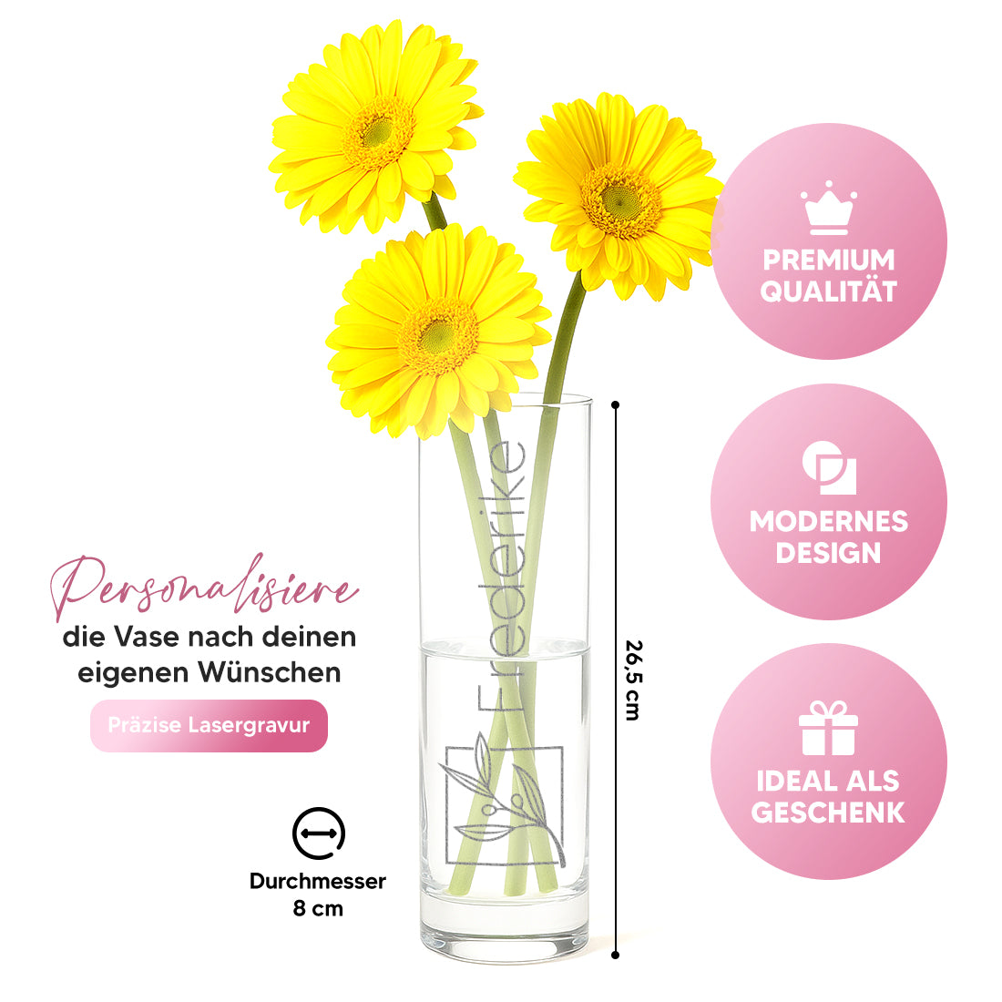 Vase Produktdetails Blumen Quadrat