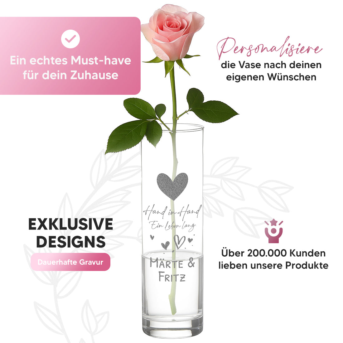 Vase Namen nach Wunsch Hand in Hand
