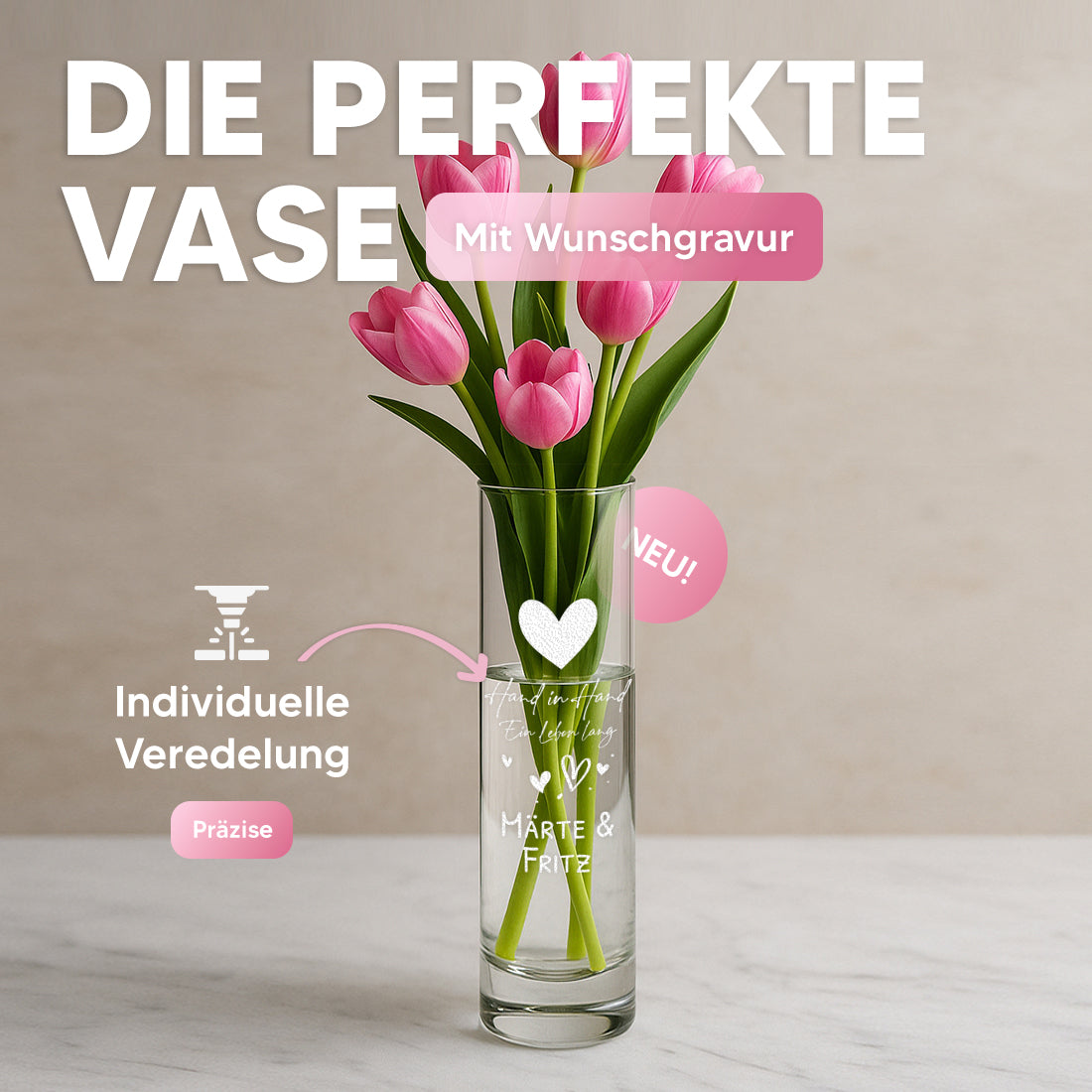 Vase mit Tulpen Hand in Hand