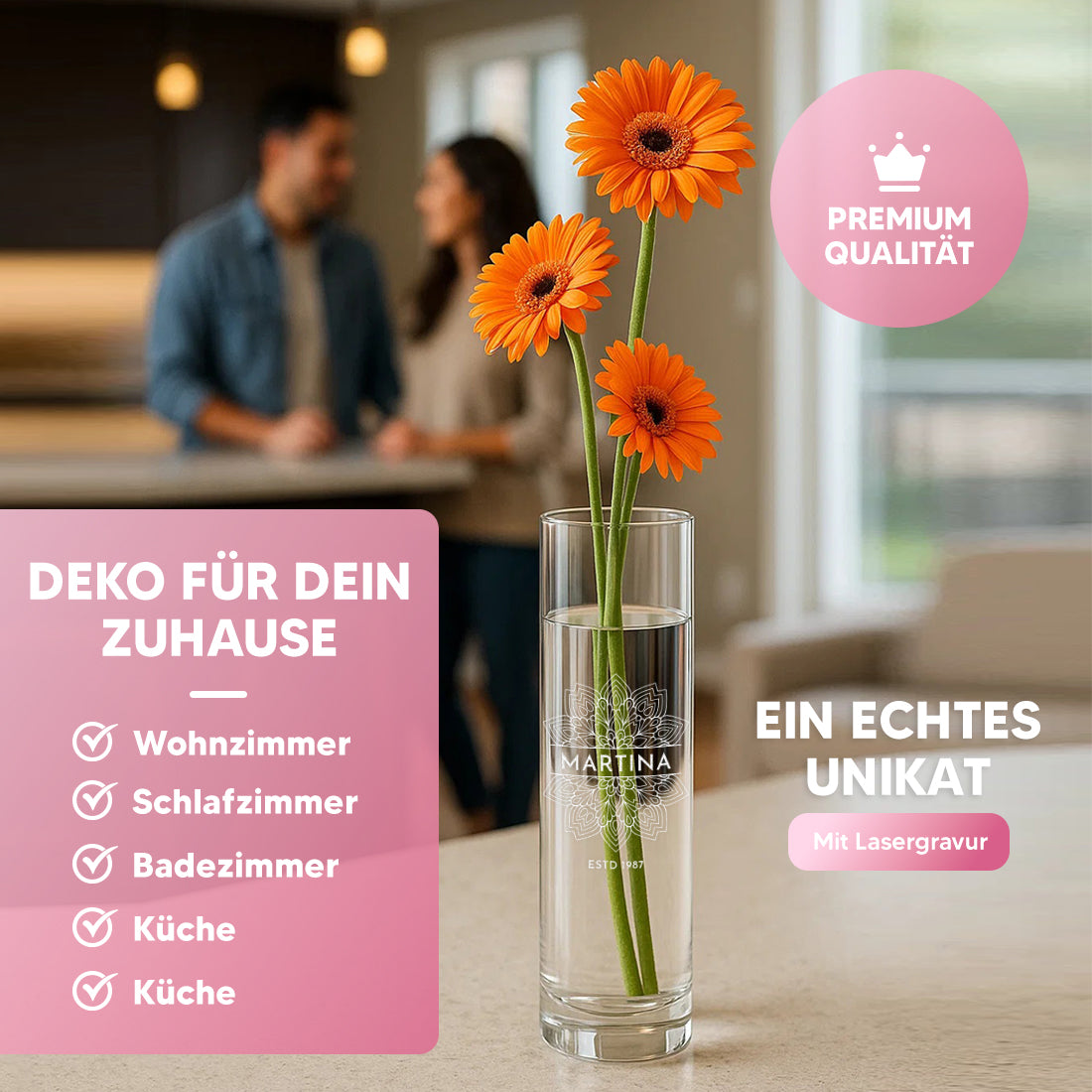 Vase mit Gravur Mandala