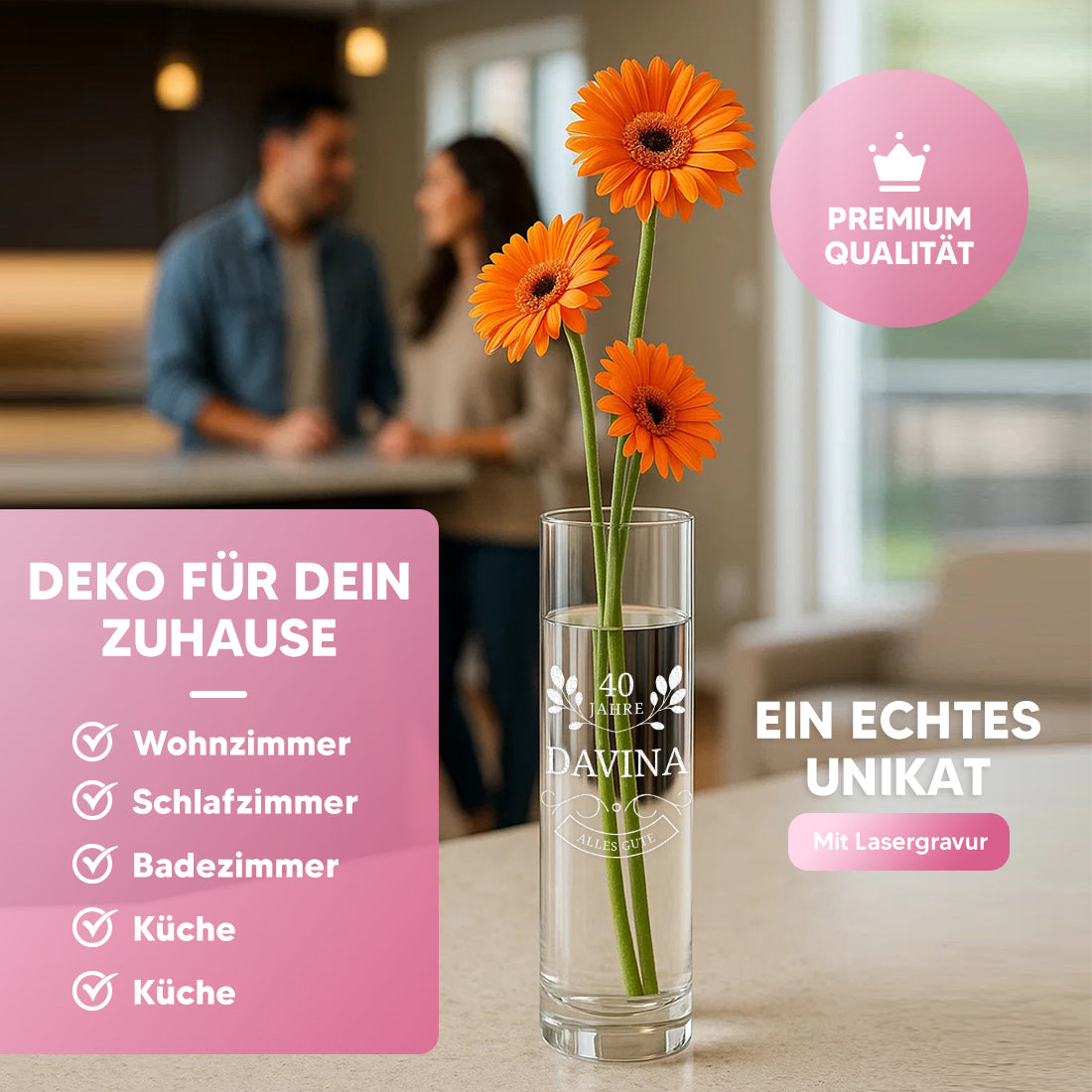 Vase mit Gravur Jubiläum