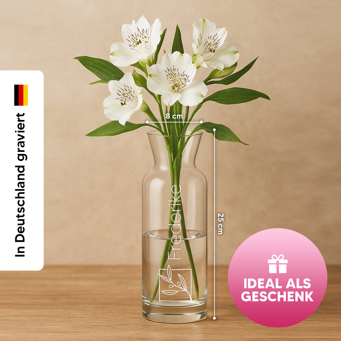 Karaffen-Vase als Geschenk Blumen Quadrat