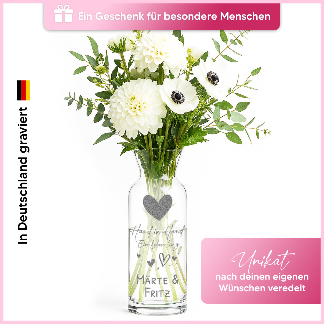 Karaffen-Vase Unikat Hand in Hand