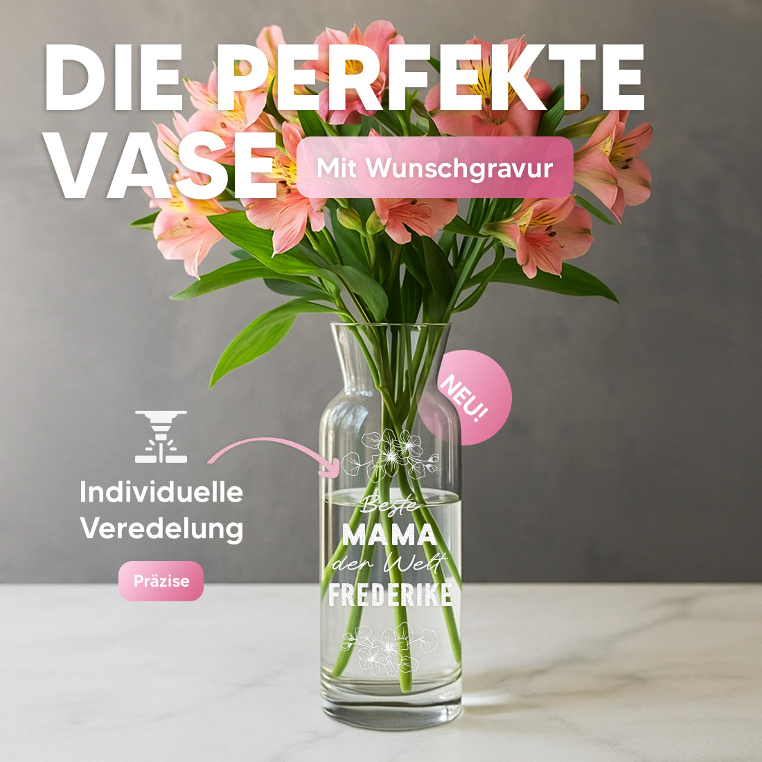 Karaffen-Vase mit Gravur beste Mama