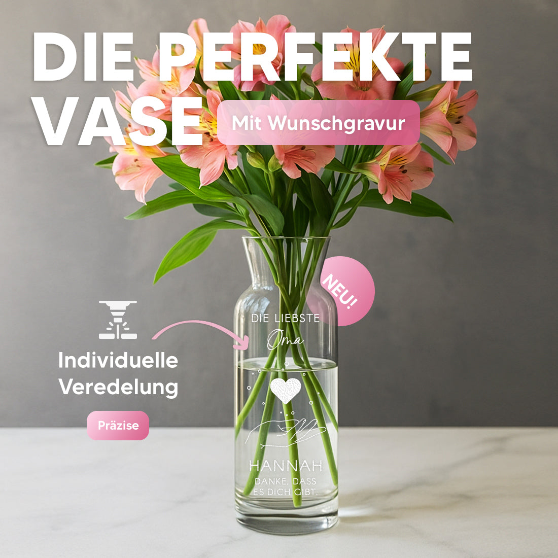 Karaffen-Vase mit Gravur liebste Oma