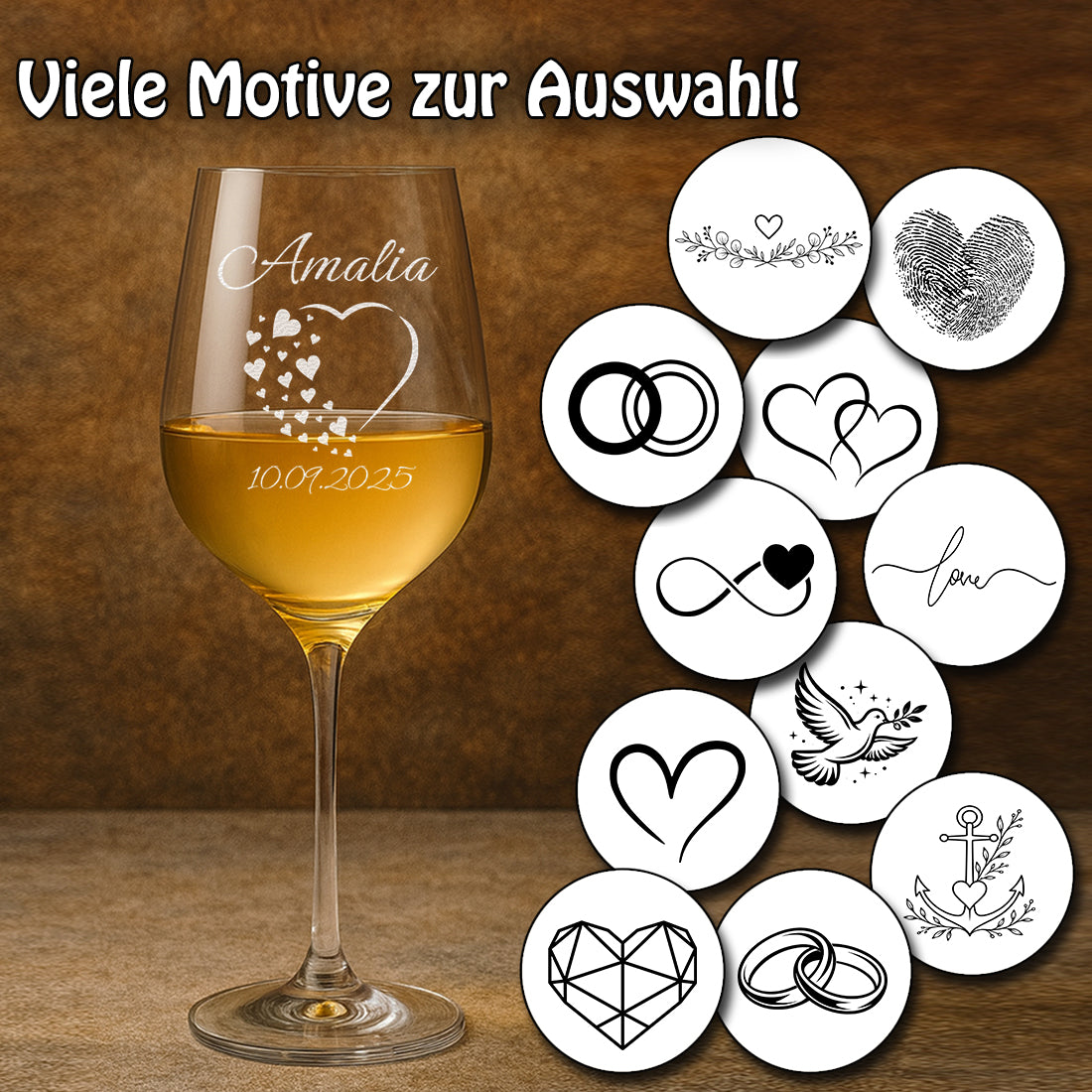 2 Weingläser mit personalisierter Gravur für Hochzeit & Jahrestag
