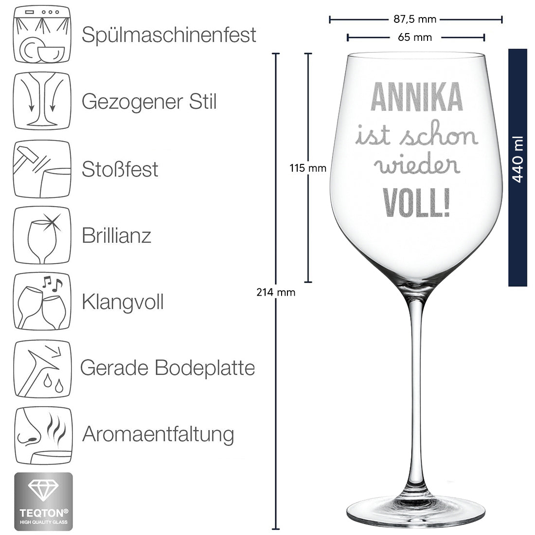 Weinglas modern 440 ml mit Gravur schon wieder voll!
