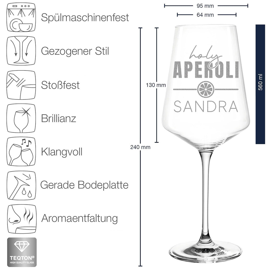 Aperol Spritz Glas 560 ml Holy Aperoli mit Gravur