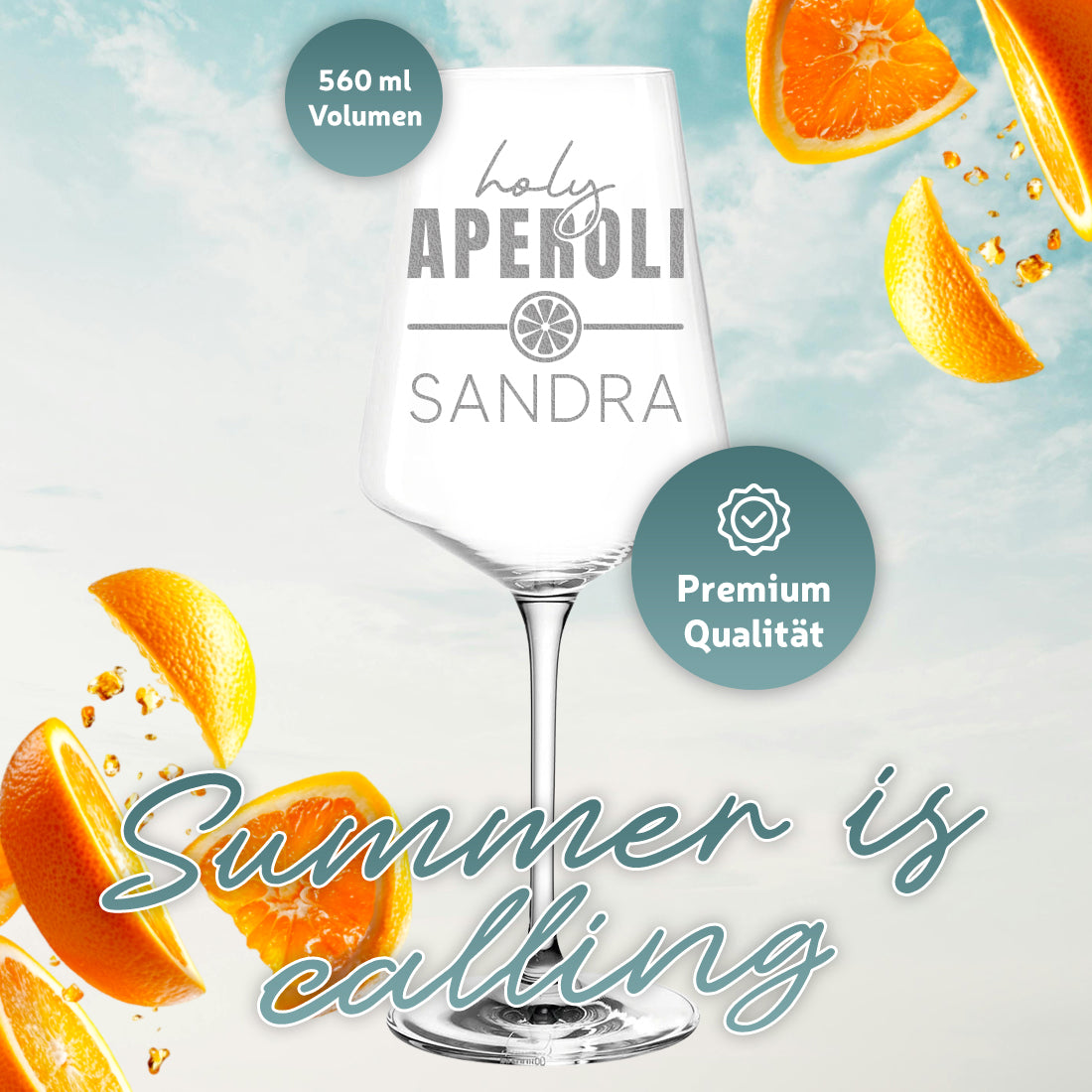 Aperol Spritz Glas 560 ml Holy Aperoli mit Gravur