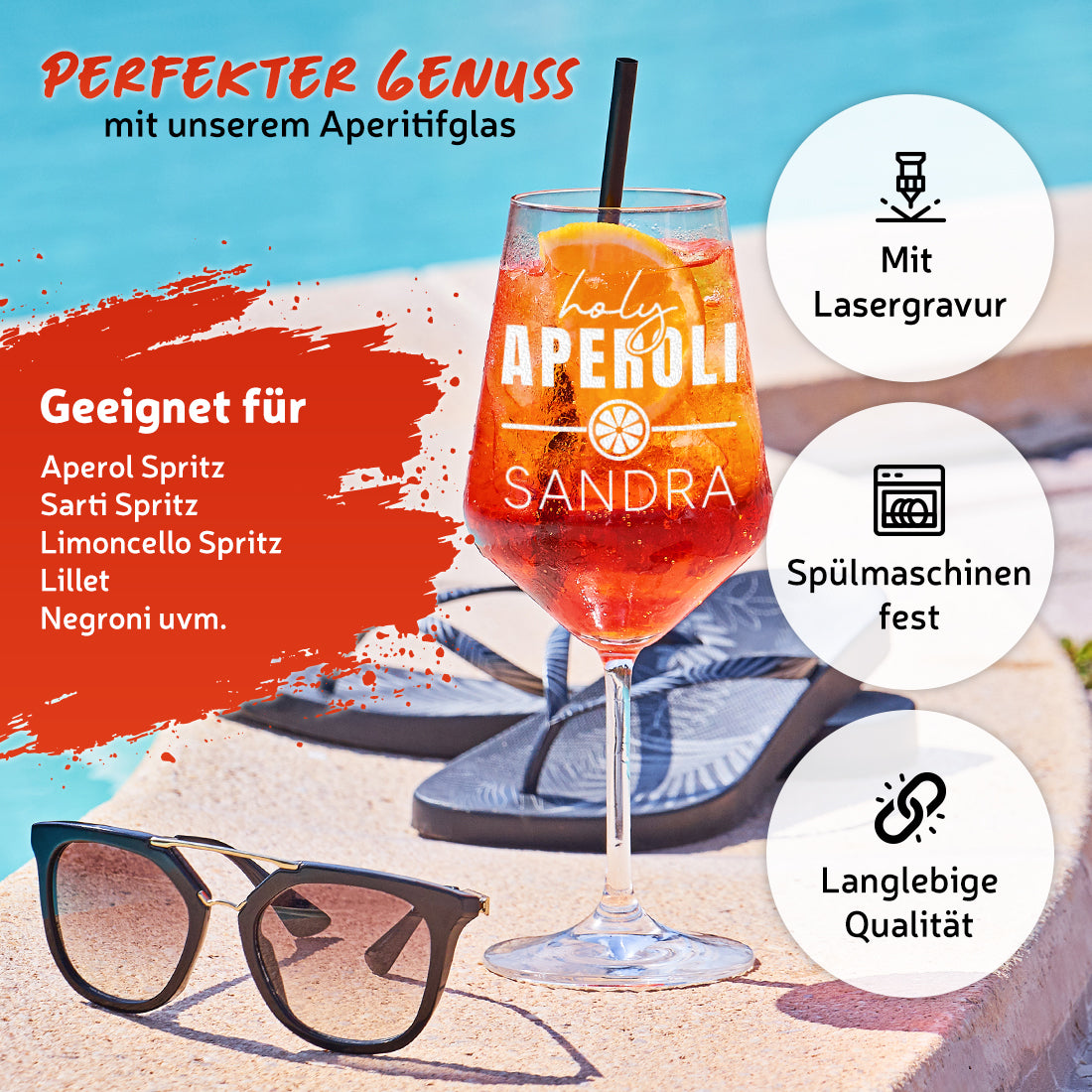 Aperol Spritz Glas 560 ml Holy Aperoli mit Gravur