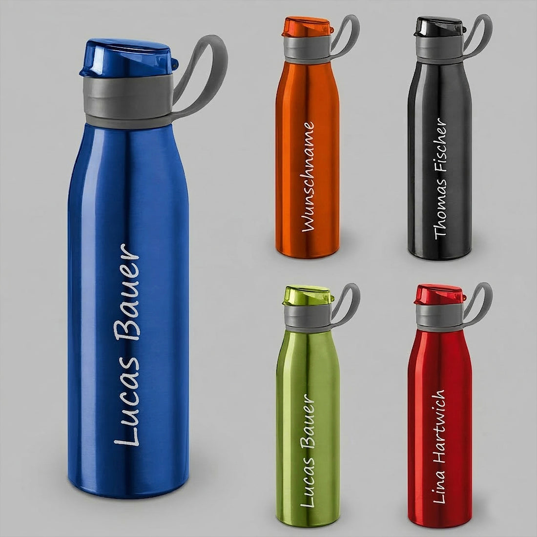 Blaue Alu-Trinkflasche 650ml mit Namensgravur - Produktfoto